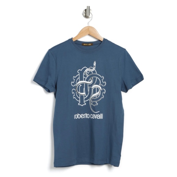 ROBERTO CAVALLI SNAKE GRAPHIC CREW NECK NAVY COTTON TEE. SIZE XL - Picture 3 of 7